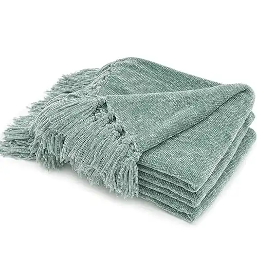 RECYCO Throw Blanket Soft Cozy Chenille Throw Blanket with Fringe Tassel for Couch Sofa Chair Bed Living Room Gift (Sage, 60" x 80")