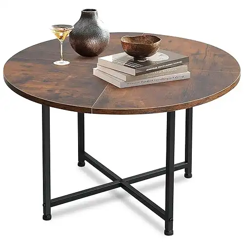 SENIG Round Coffee Table, 2-Tier Coffee Table with Storage Shelf for Living Room, Center Table for Small Spaces, Rustic Brown