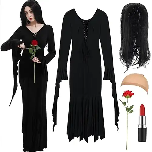 Halloween Costumes for Women Vintage Gothic Addams Family Morticia Addams Dress Outfit