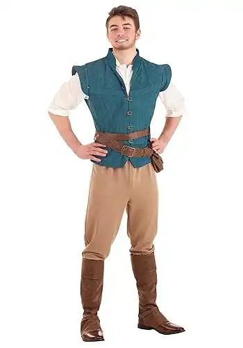 Adult Disney's Tangled Flynn Rider Halloween Costume for Men | Official Blue & Tan Hero Explorer Outfit with Vest, Shirt.