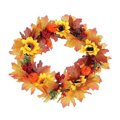 PRETYZOOM 1pc Pumpkin Decorative Wreath Maple Wreath Farmhouse Wreath Halloween Home Decor Beautiful Fall Fake Maple Leaf Wreath Faux Plant Decor Artificial Rattan Circle Wall Hanging