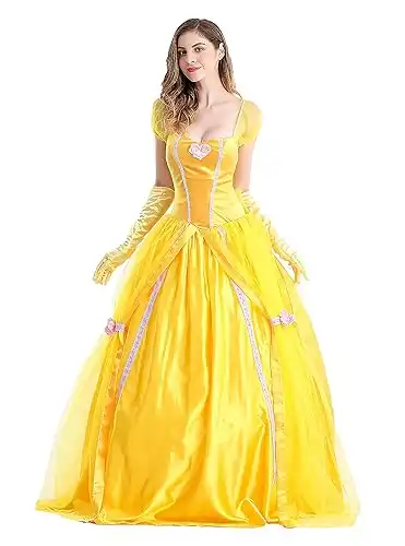 Princess Beauty Costume for Women, Girl Princess Belle Dress up Ball Gown, Halloween Costume Adult