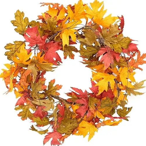 20" Autumn Maple Leaf Wreaths for Front Door Decorations, Thanksgiving Halloweenand Christmas Decorations Indoor Outdoor Home Decor