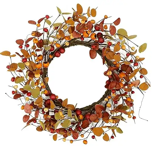 Fall Wreath Autumn Eucalyptus Wreath for Front Door, Harvest and Thanksgiving Front Door Wreath with Fall Berry,Autumn Wreath for Indoor Outdoor Farmhouse Home Festival Decoration