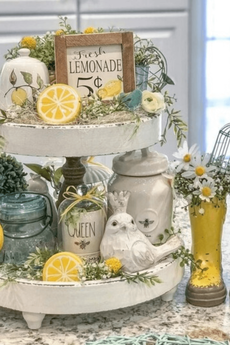 spring tiered tray decor ideas